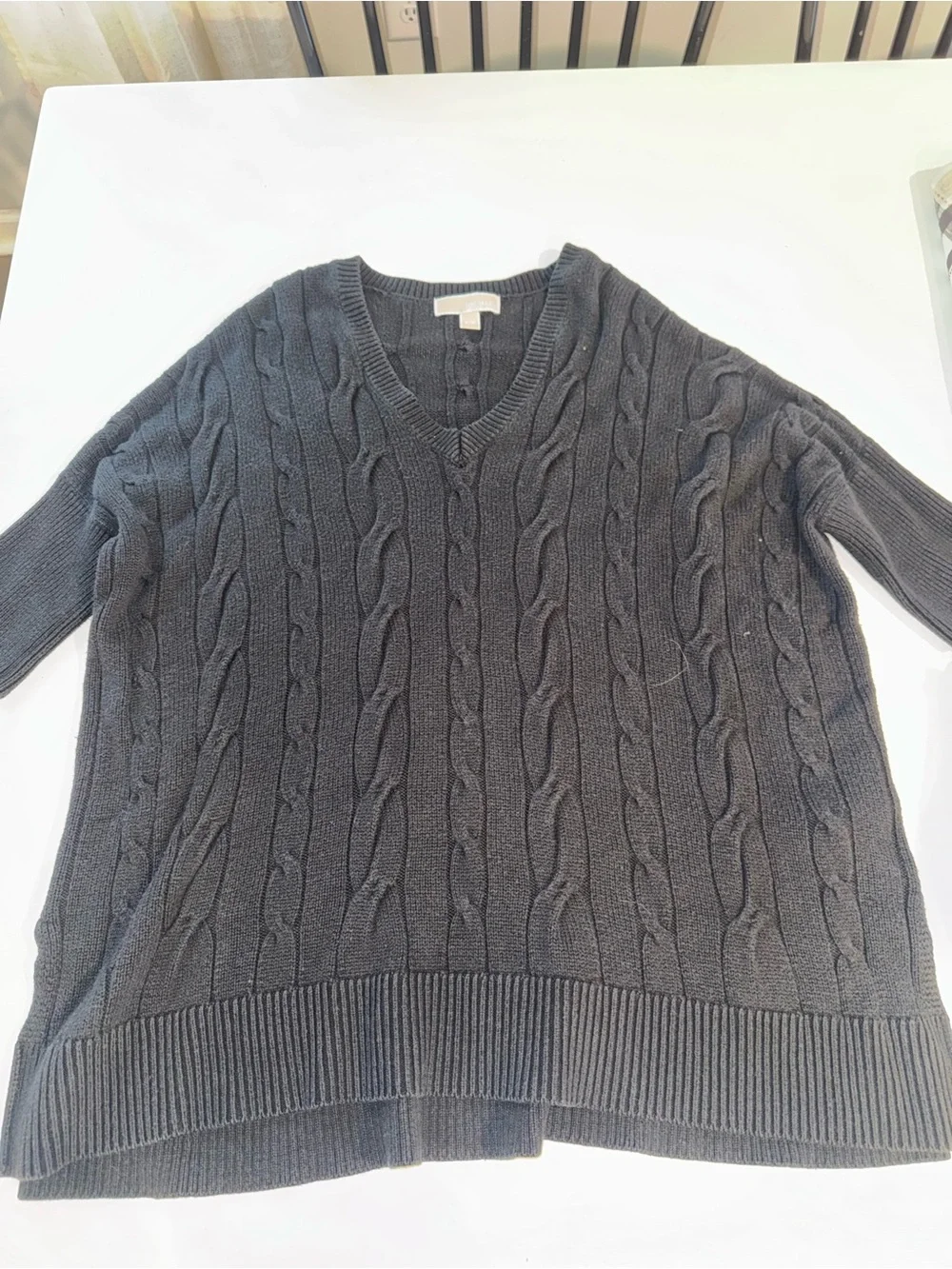 V-Neck Micheal kors  Cable Knit Women's Sweater - Charcoal